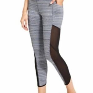 Athleta black white jacquard high rise mesh crop leggings XS textured yoga tight
